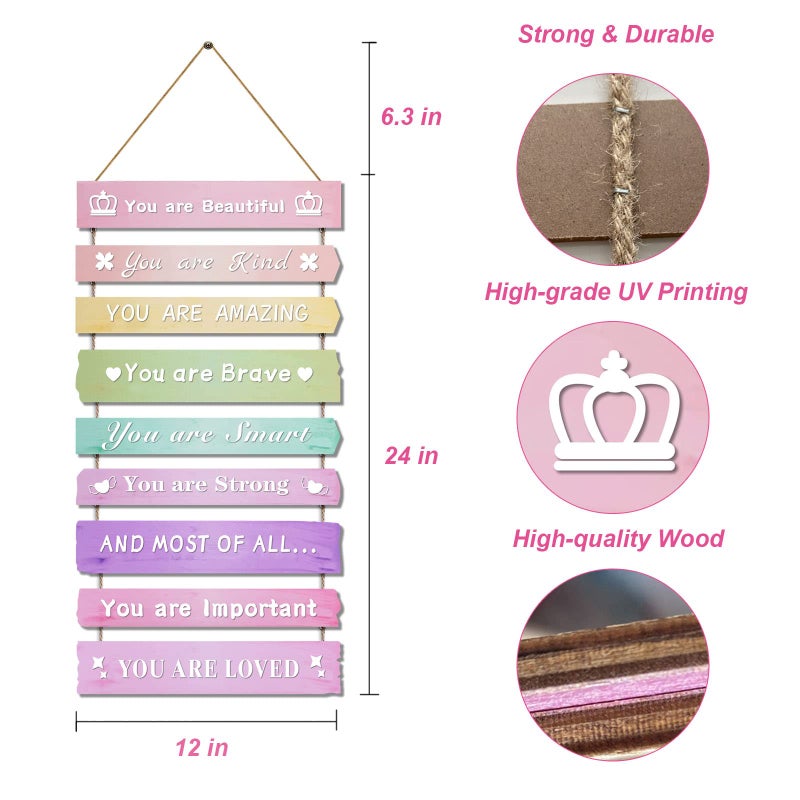 JEVUVU Pink Room Decor for Teen Girls Aesthetic  Cute Bedroom Wall Decor for Baby Girl  Boho Rainbow Wall Art Signs  Trendy Stuff Decorations for Kids Nursery Bed Room Dorm Classroom Bathroom - Image 2